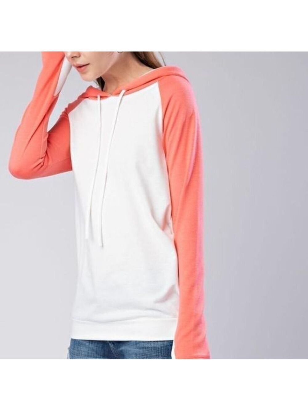 12 PM BY MON AMI French Terry Cloth Coral & White Hoodie Size XL NWT